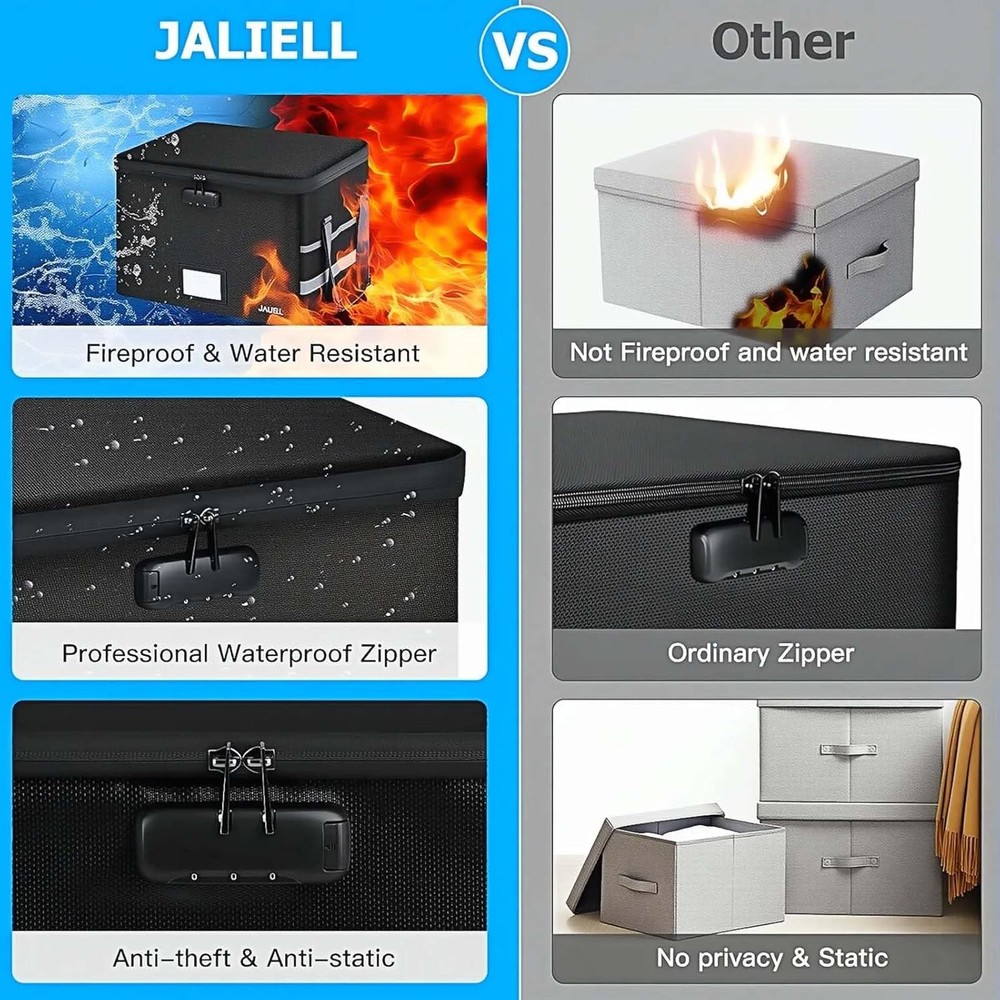 File Box with Lock - Fireproof Document 15.5 x 12 x 10.43 inches, Black