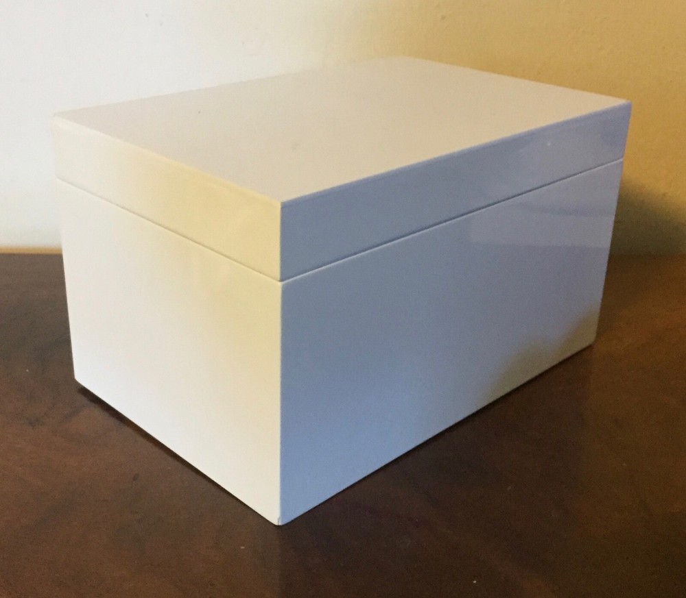 Mid-Century Modern MCM White Acrylic Rectangular Storage Trinket Desk Box Cover