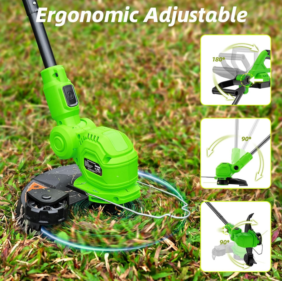 20V Cordless String Trimmer 12'' Lawn Edger 2 Battery Auto Feed Weed Eater