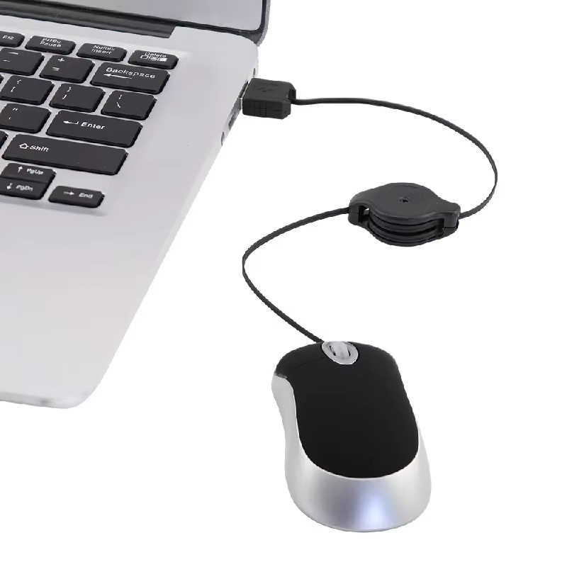-Mini Wired USB Optical Mouse Retractable Cable 1000 DPI for PC Laptop Notebook