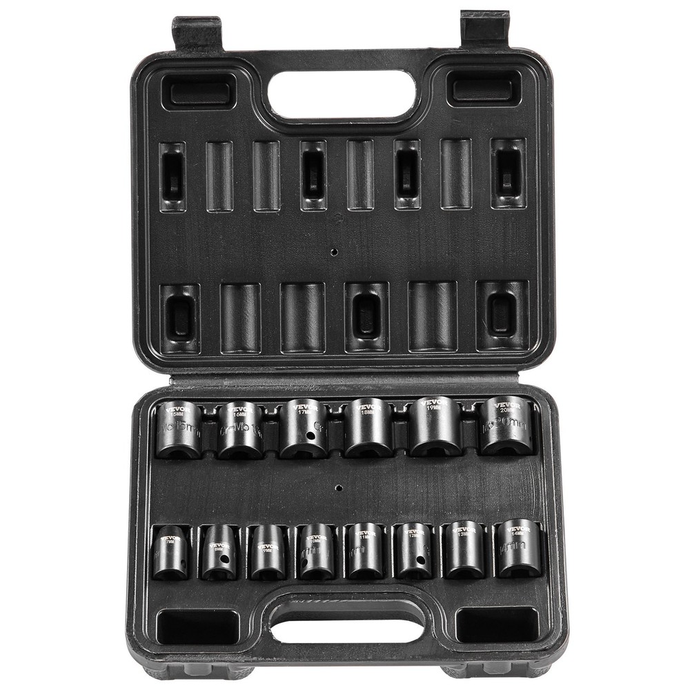 3/8" Drive Impact Socket Set 14 Piece Shallow Socket Set Metric 7-20mm 6 P