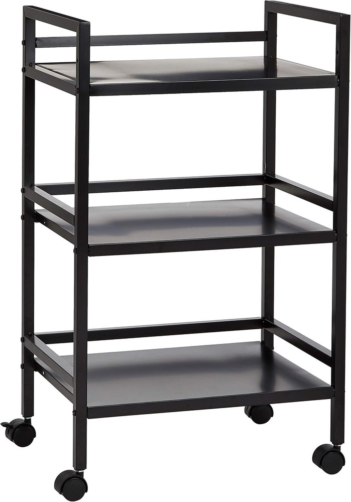 3-Tier Metal Rolling Cart Black