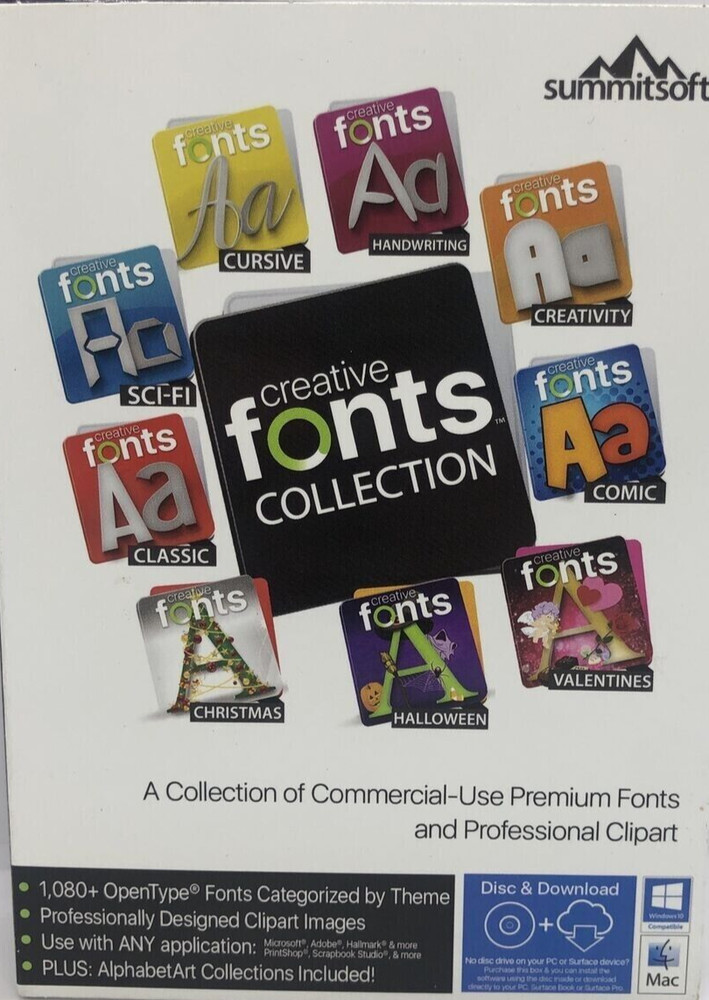 Summitsoft Creative Fonts Collection (PC Windows / Mac), Disc / Download