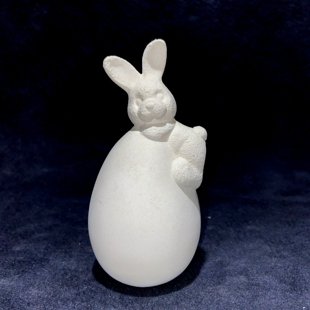 Ceramic Bisque Ready to Paint Rabbit on Egg Figurine Easter Spring 4.25 Inch