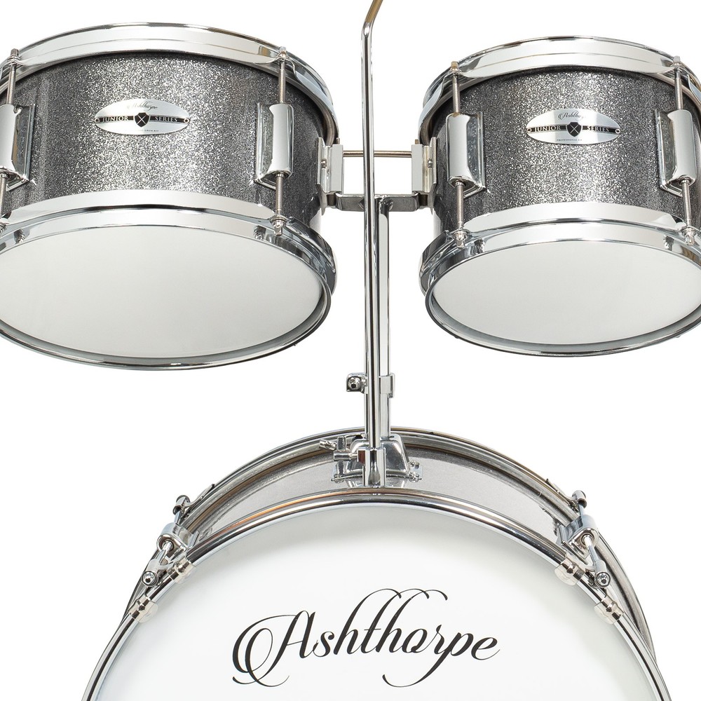 OPEN BOX - 5-Piece Junior Drum Set with Brass Cymbals - Starter Kit - Silver