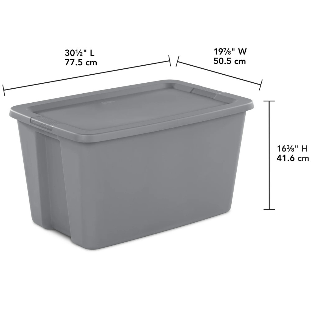 Sterilite 30 Gal Stackable Plastic Storage Bin Tote, Gray Latching Lid, 6 Pack