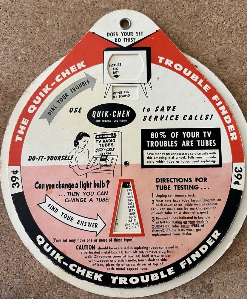 Vintage 1960’s Selectron Tubes Quick Check Dial Chart