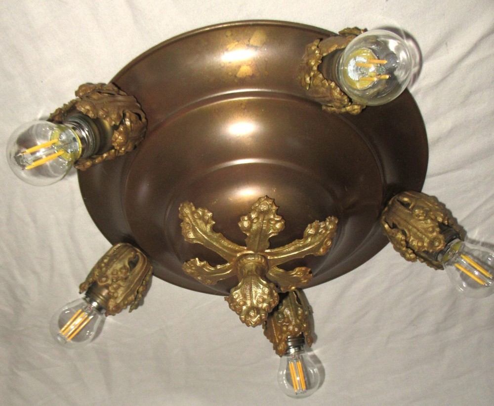 Antique Pan Flush Mount Brass Chandelier from 1920'S