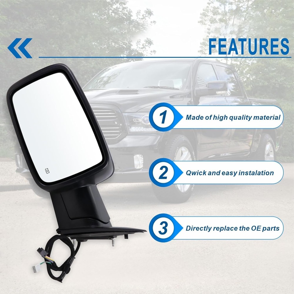 Left Driver Side Mirror Compatible with 2013-2018 Ram 1500 2500 3500 with Power
