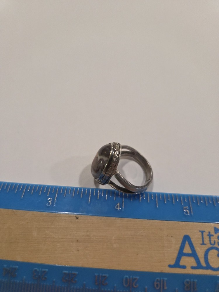 Native American Sterling Silver and Agate Ring Size 6 Marked Sterling