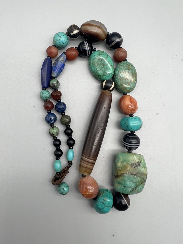 Mix Stone Mala,banded Agate Lapiz Amozonite Vintage Stone String