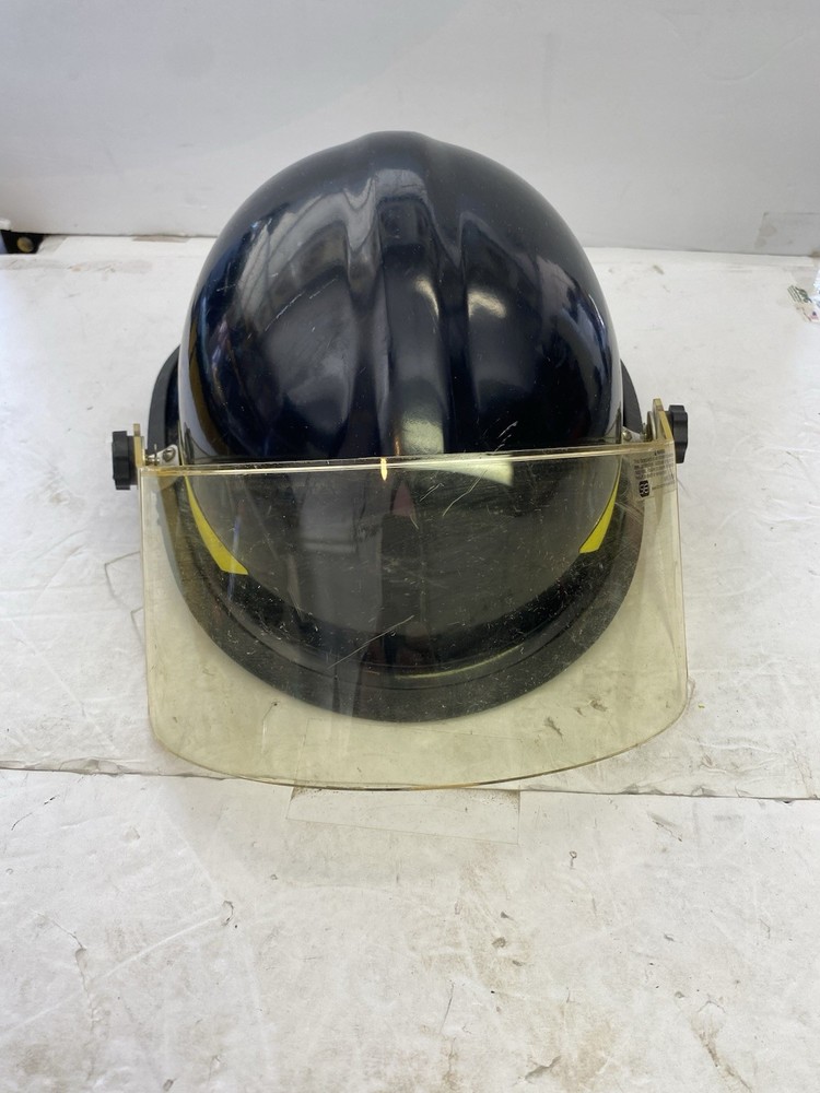 Vintage Bullard Fireman Protective Helmet And Face Shield Adjustable Strap