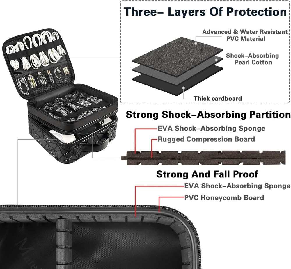 Versatile Travel Cord Organizer with Adjustable Sections for DJs - Large Size