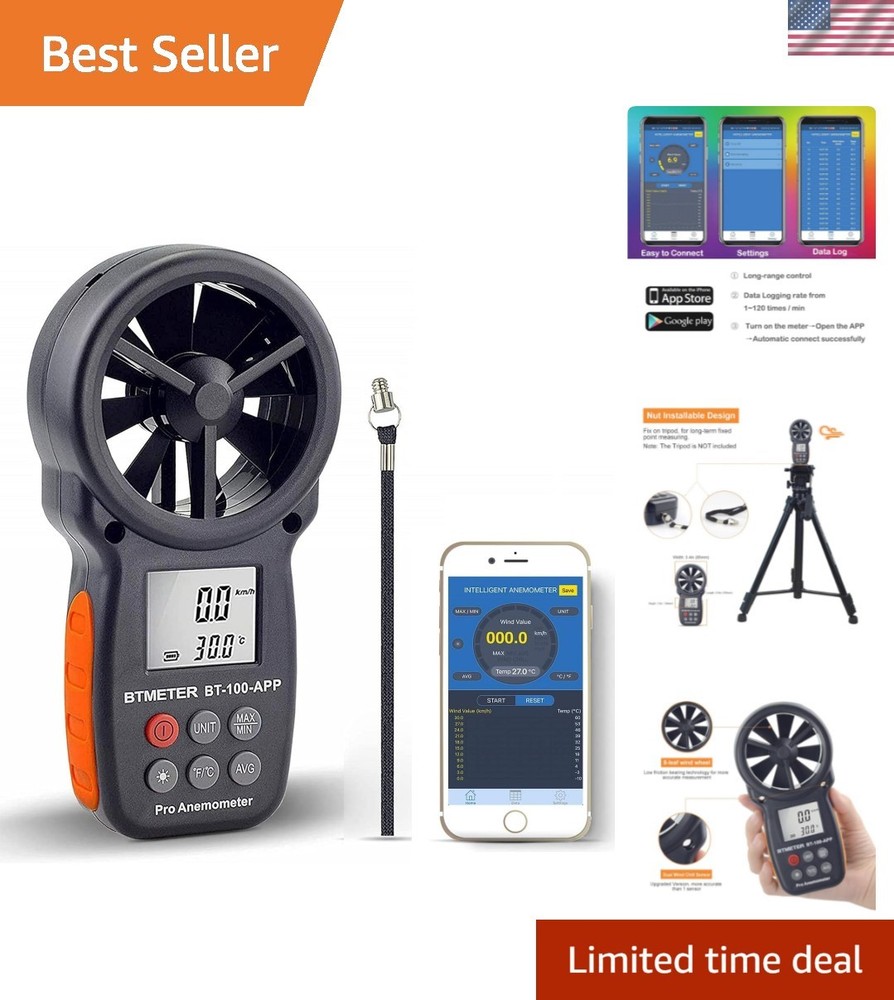 BT-100APP Anemometer w/Wireless Bluetooth, Digital Handheld Wind Speed Meter ...