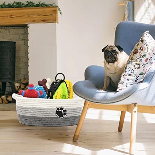 Small Woven Baskets for Organizing Rope Storage Basket with Handle Grey-white