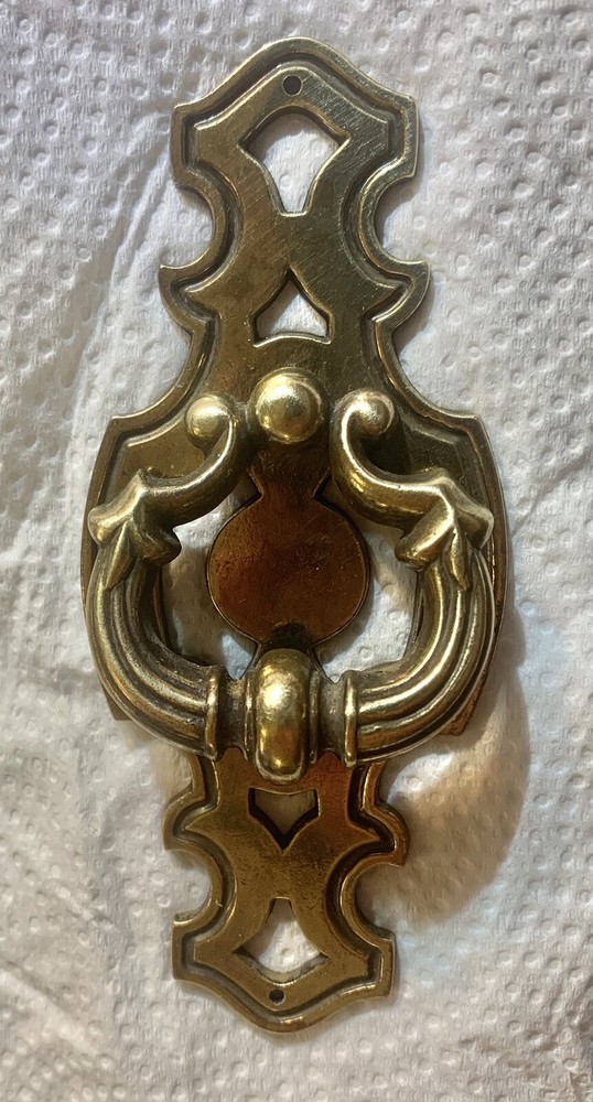 Brass Mid Century Modern French Provincial Cabinet Drop Ring Drawer Pull Handle