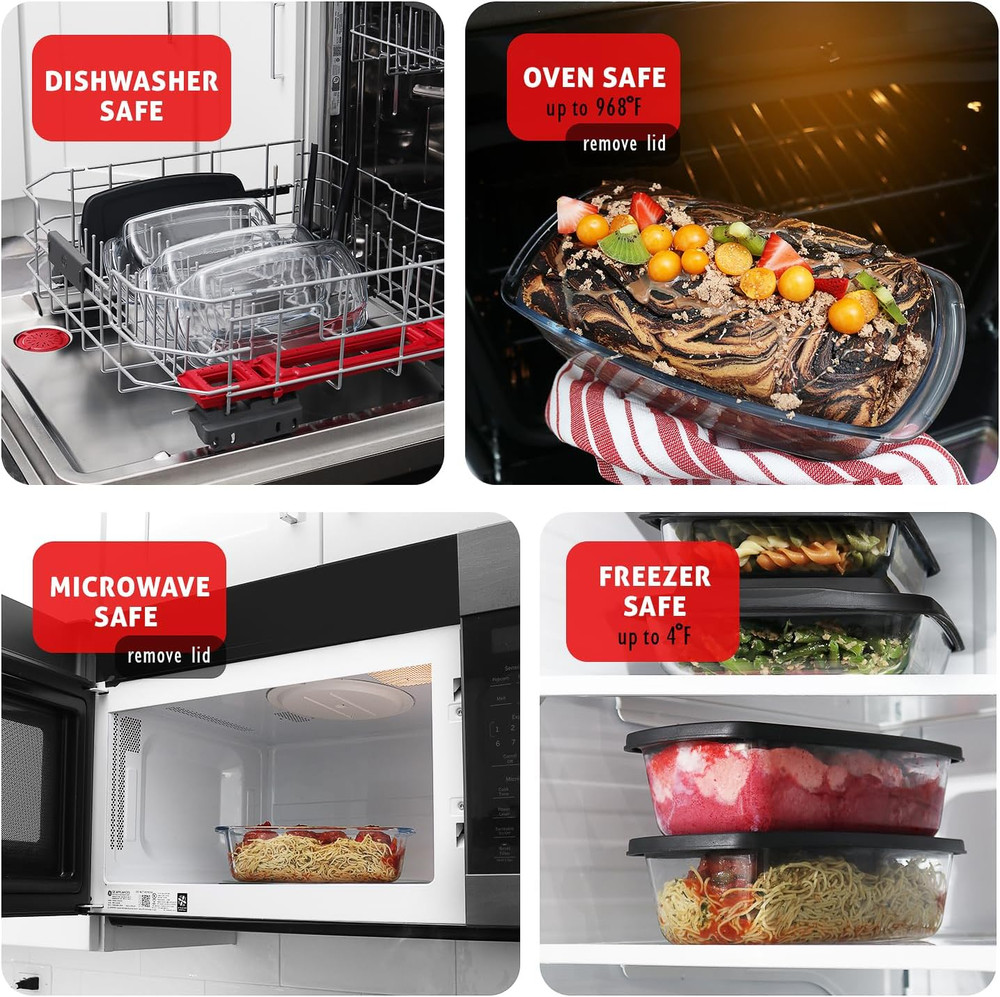 EATEX Glass Bread Pans for Homemade Bread Baking, 1.9 Quart Deep Rectangular