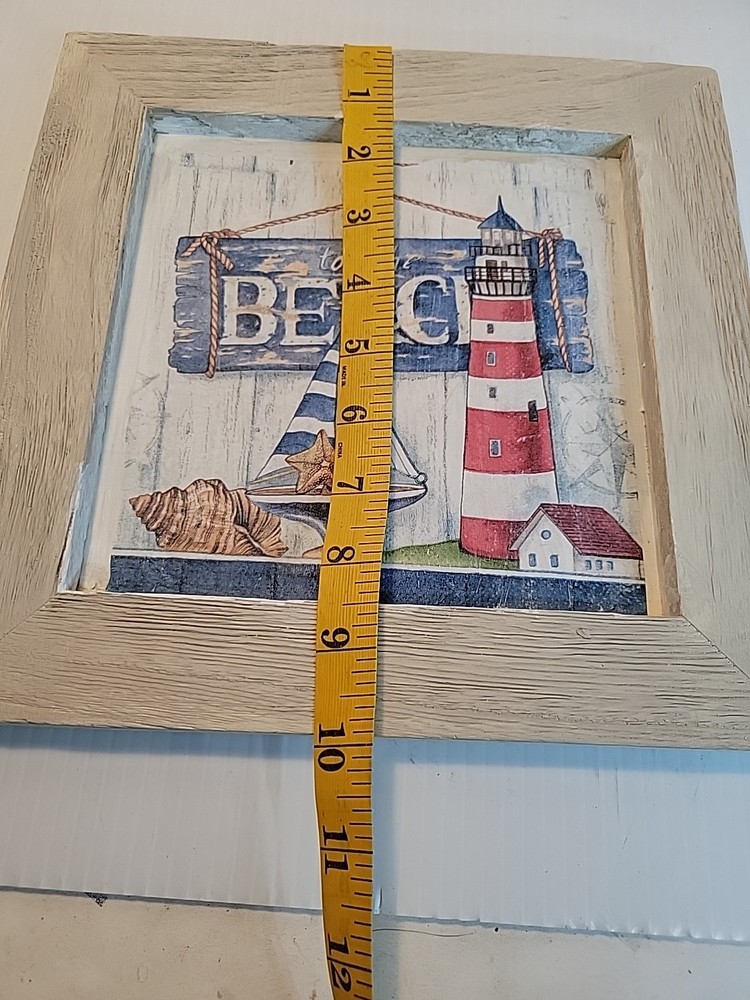 Beach Themed Picture Decor 2 10" Frames Lighthouse Sailing Seagulls