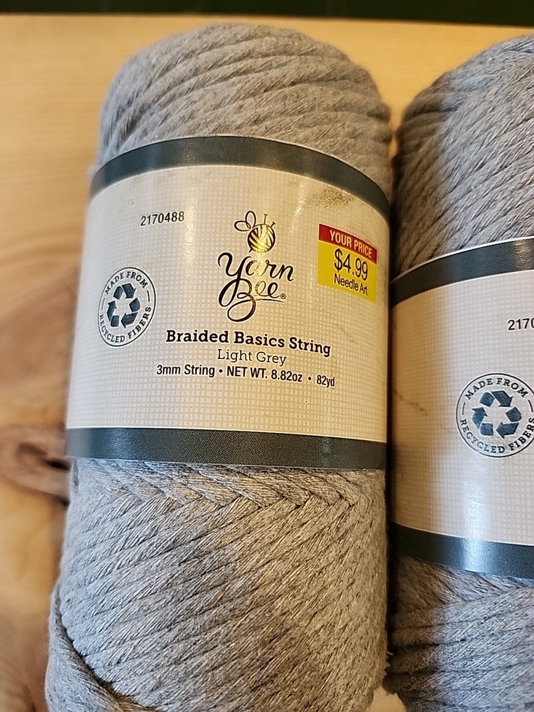 Yarn Bee Braided Basics String 82yd 3mm Light Grey 2 Skeins