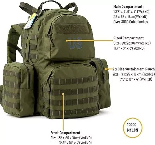 Upgraded MOLLE Medium Rucksack Backpack Internal Frame OD Pack