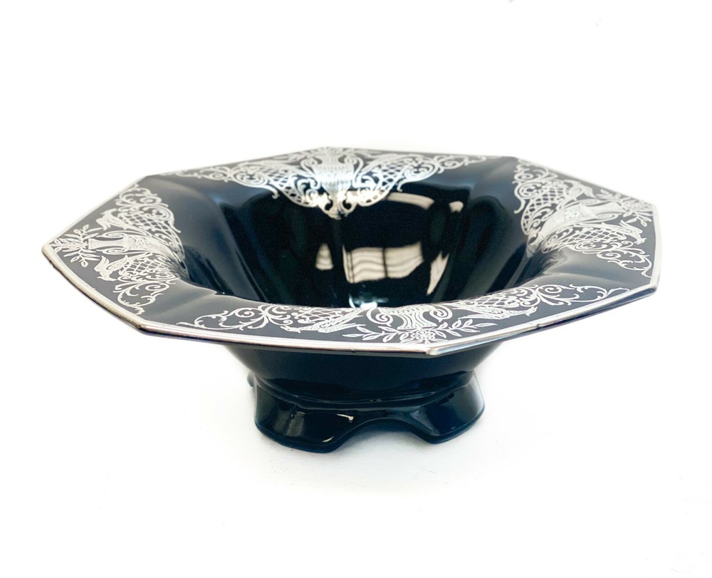 Sterling Silver Overlay Black Amethyst Footed Centerpiece Bowl