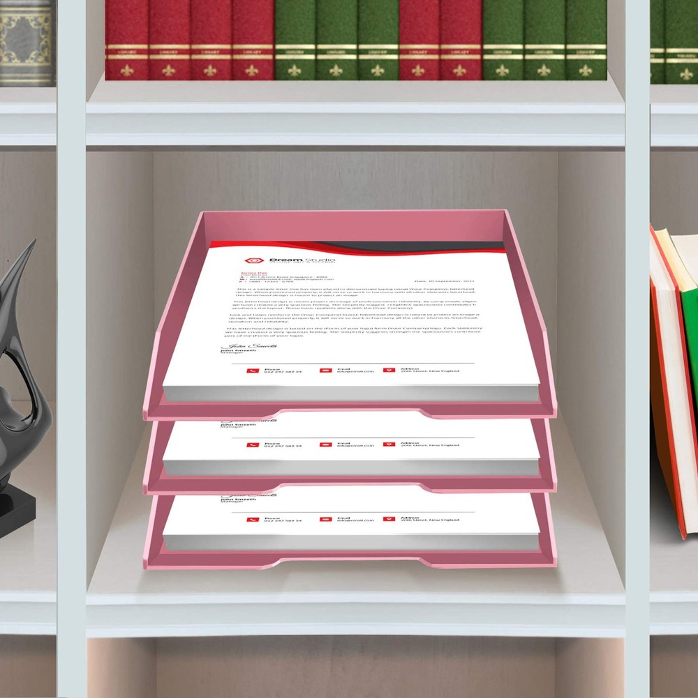 Stackable Letter Tray Front Load Letter Size Solid Pink Plastic 1 Unit