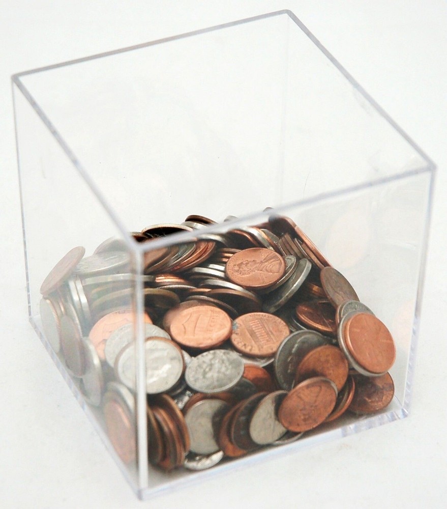 2 x Clear Acrylic Plastic Cube Box 3.5" Case Organizer storage holder display