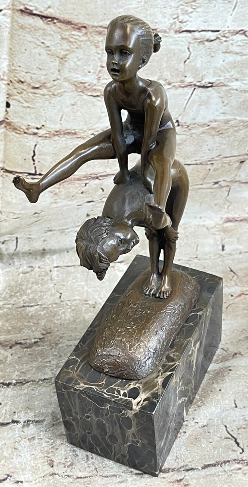 100% Solid Bronze Original Milo Book End Bookend Children Playing Sculpture Gift
