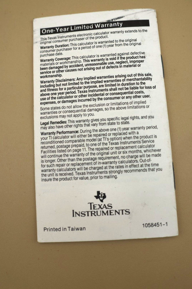 Texas Instruments TI-1795 Mini Calculator Manual/ quick Reference Guide- Dut's