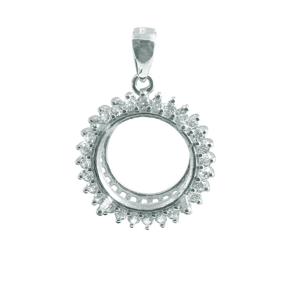 Sterling Silver Mount Pendant Stone Setting Size 9X9 MM Round Pendant Setting
