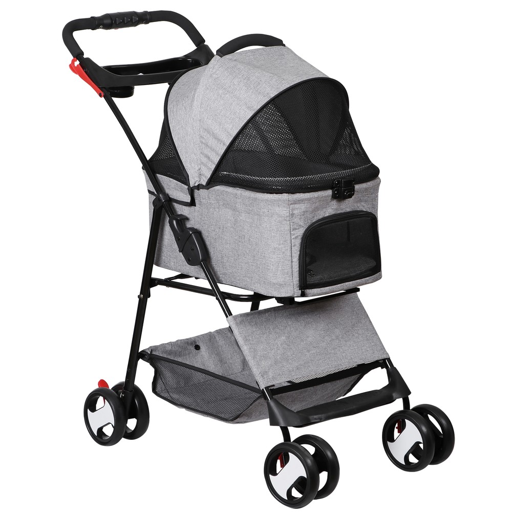 Dog Stroller Cat Stroller 3-in-1 Multifunctional 4 Wheels Lightweight Foldable