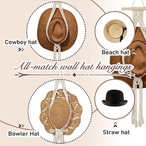 Macrame Hat Hangers Boho Hat Rack Cowboy Hat Hanger Back White One Hat Style