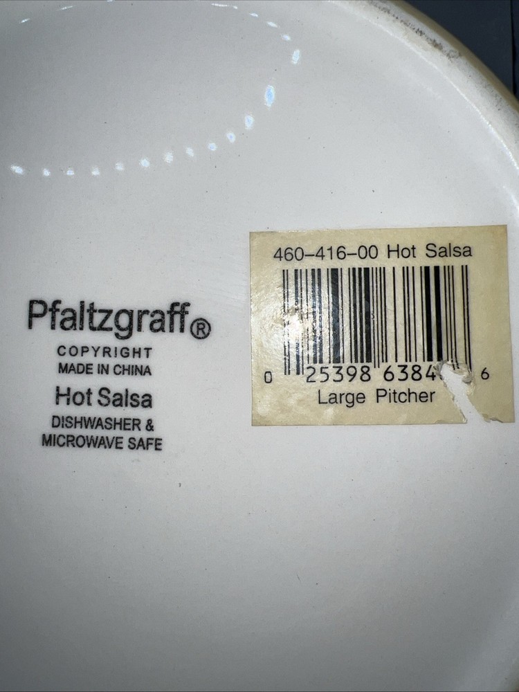 PFALTZGRAFF Hot Salsa Pitcher Dinnerware Stoneware Stripes Orange Red 80 Oz