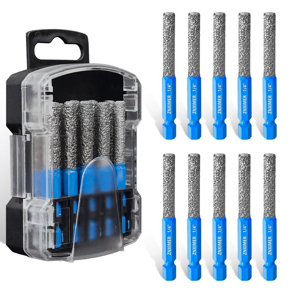 ZNXIMER Tile Drill Bits, 10pcs 1/4" Diamond Drill Bits for Ceramic Glass