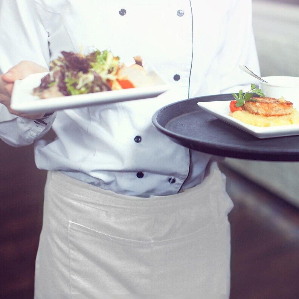 Long Server Apron with 2 Pockets, Extra Long Tie, Lightweight Half Aprons for...