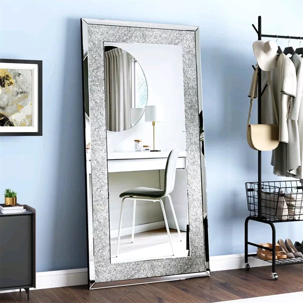 47 x24 Crystal Crush Diamond Wall Mirror Silver Mirror Gorgeous Rectangle Mirror