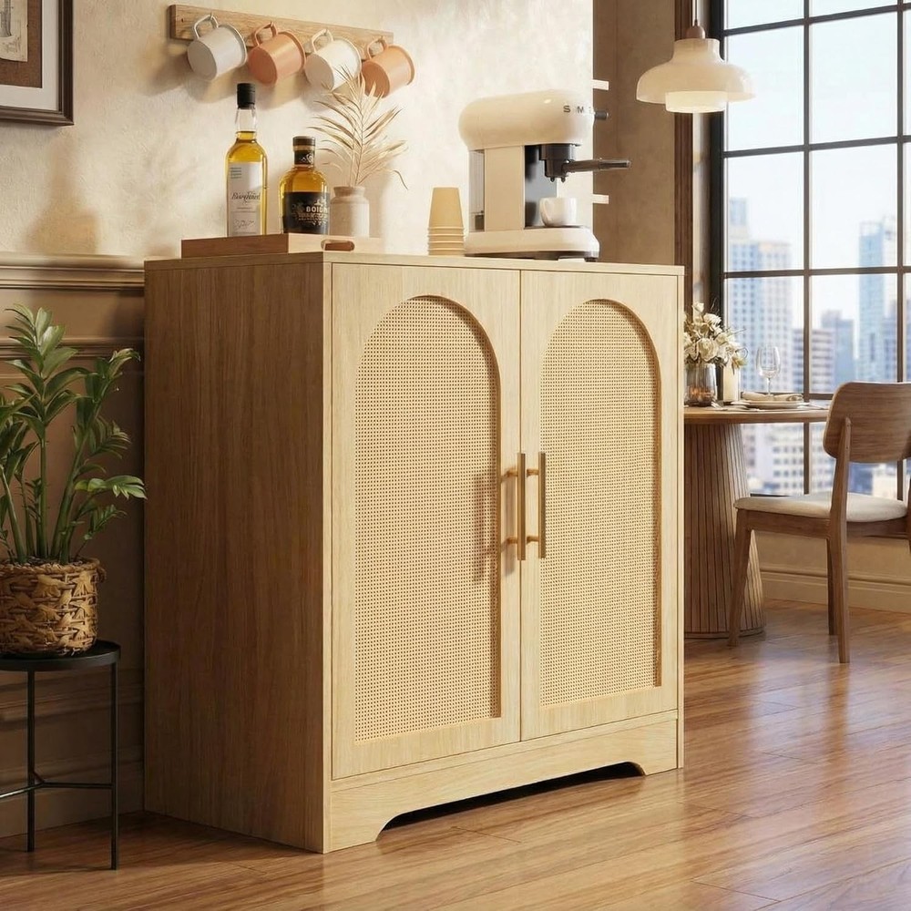 30" W Sideboard Buffet Cabinet- W/ 2 Rattan Doors Large Storage Console Table &