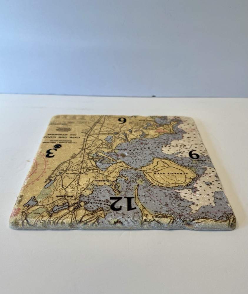 Nautical Chart Cape Cod Canal Clock Face(only)Botticino Marble HandCrafted N.Eng