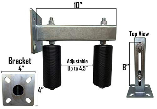 Adjustable Slide Gate Guide Rollers Upper Bolted Bracket Mount 6” Black Dual