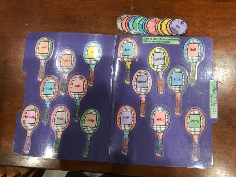 What a Racket! Synonyms 3-4 grades language arts file folder game