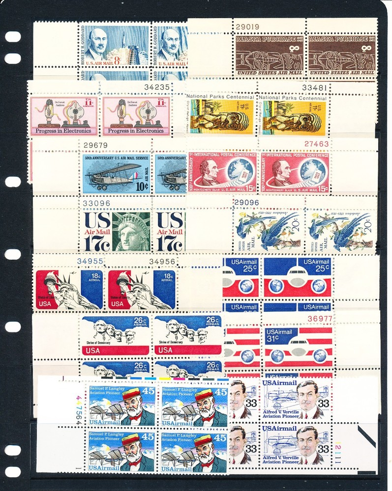 14 Different Airmail Plate Blocks, All MNH