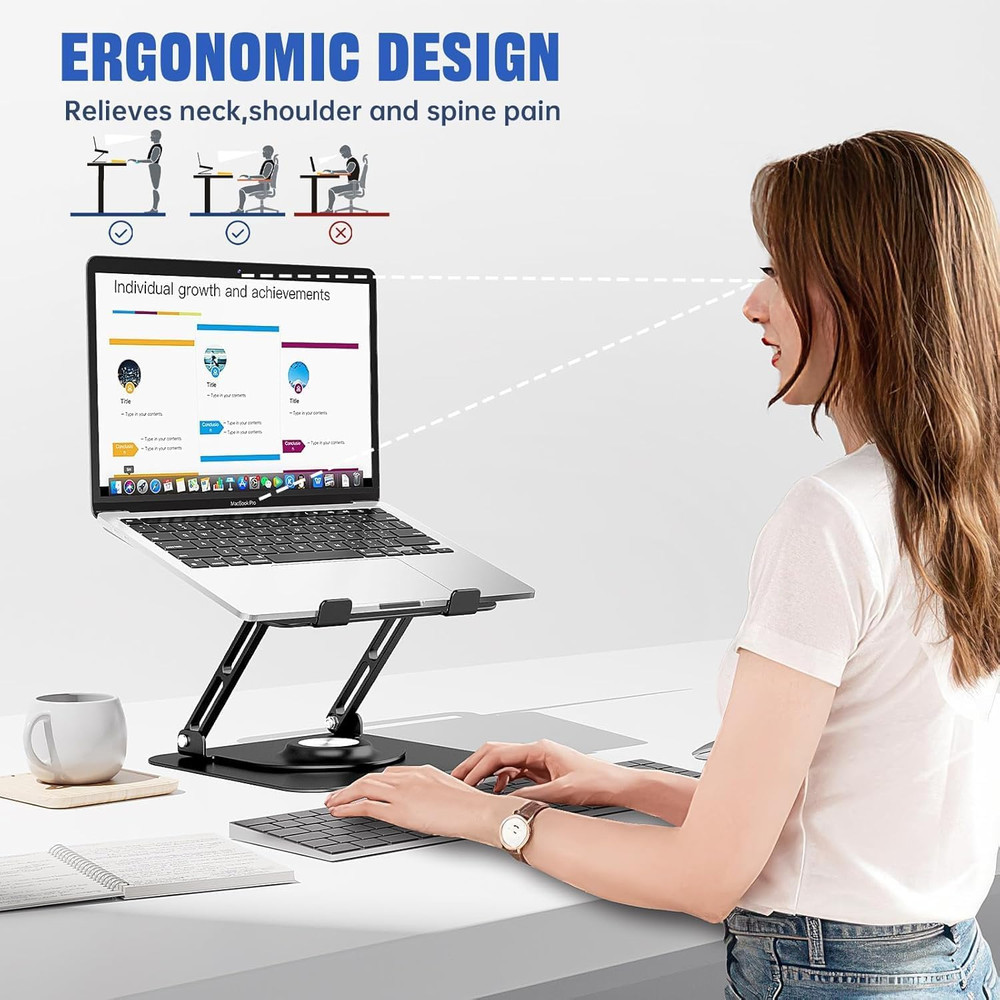 Laptop Stand for Desk, Adjustable Computer Stand with 360° Rotating Base, Ergono
