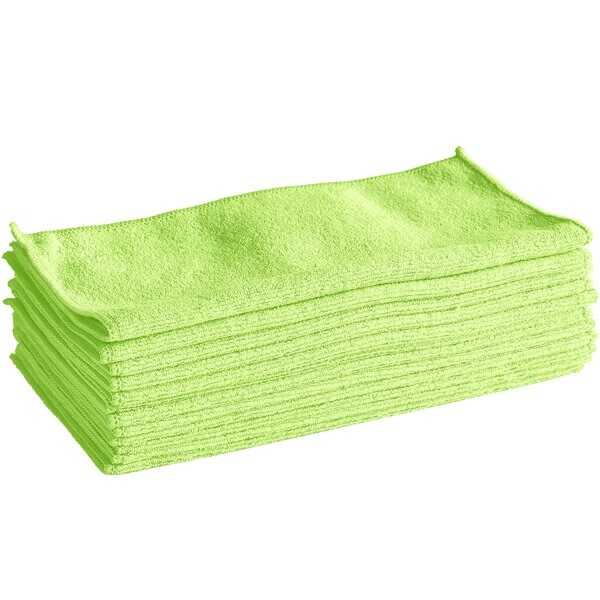 12" x 12" Green Microfiber General Purpose Cloth - 12/Pack
