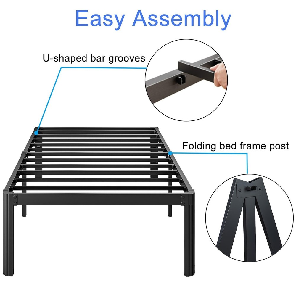 16 Inch High Platform Queen Bed Frame No Box Spring Needed, Metal Bed Frame Q...