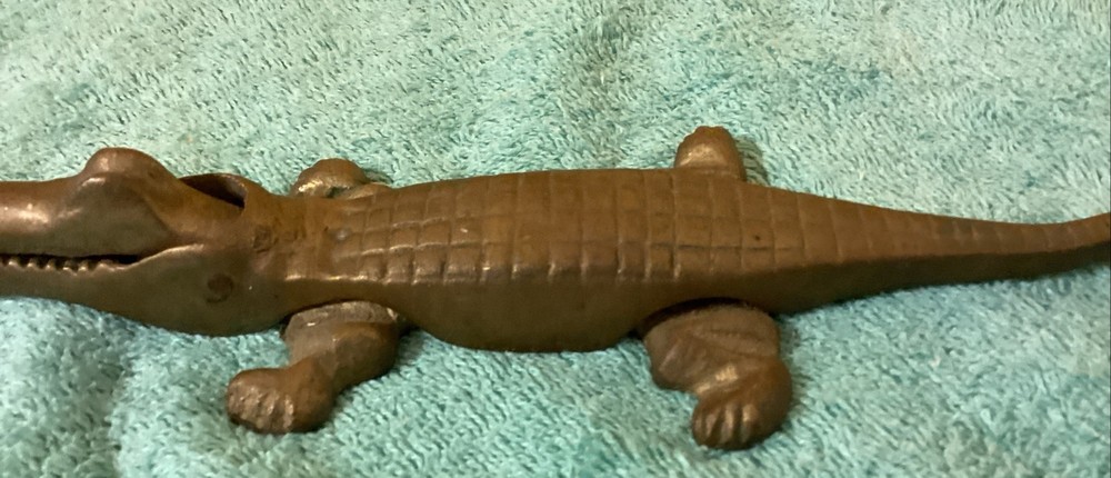 Vintage Solid Brass 9 3/4” Alligator/ Crockodile ? Nut Cracker.