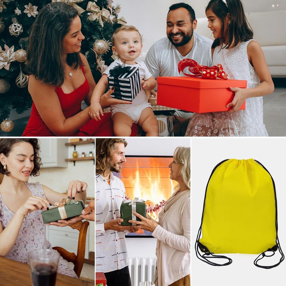 4-Piece Vibrant Color Drawstring Backpack Set - Durable Polyester with PU Lea...