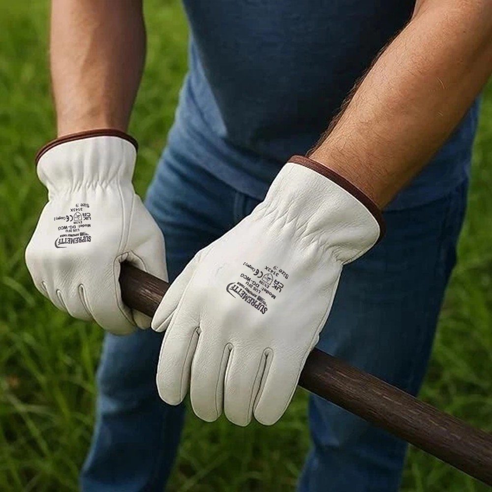 White Driver Work Gloves Un-Lined Soft Leather Lorry Drivers Safety