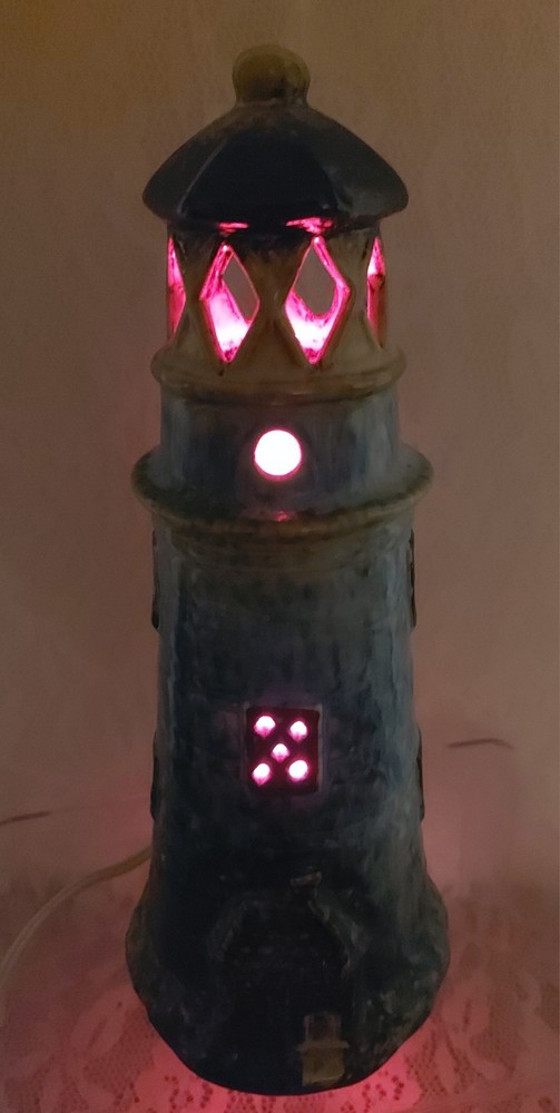 Lighthouse Nightlight Light Lamp Handpainted Ceramic Coastal Nautical Vintage