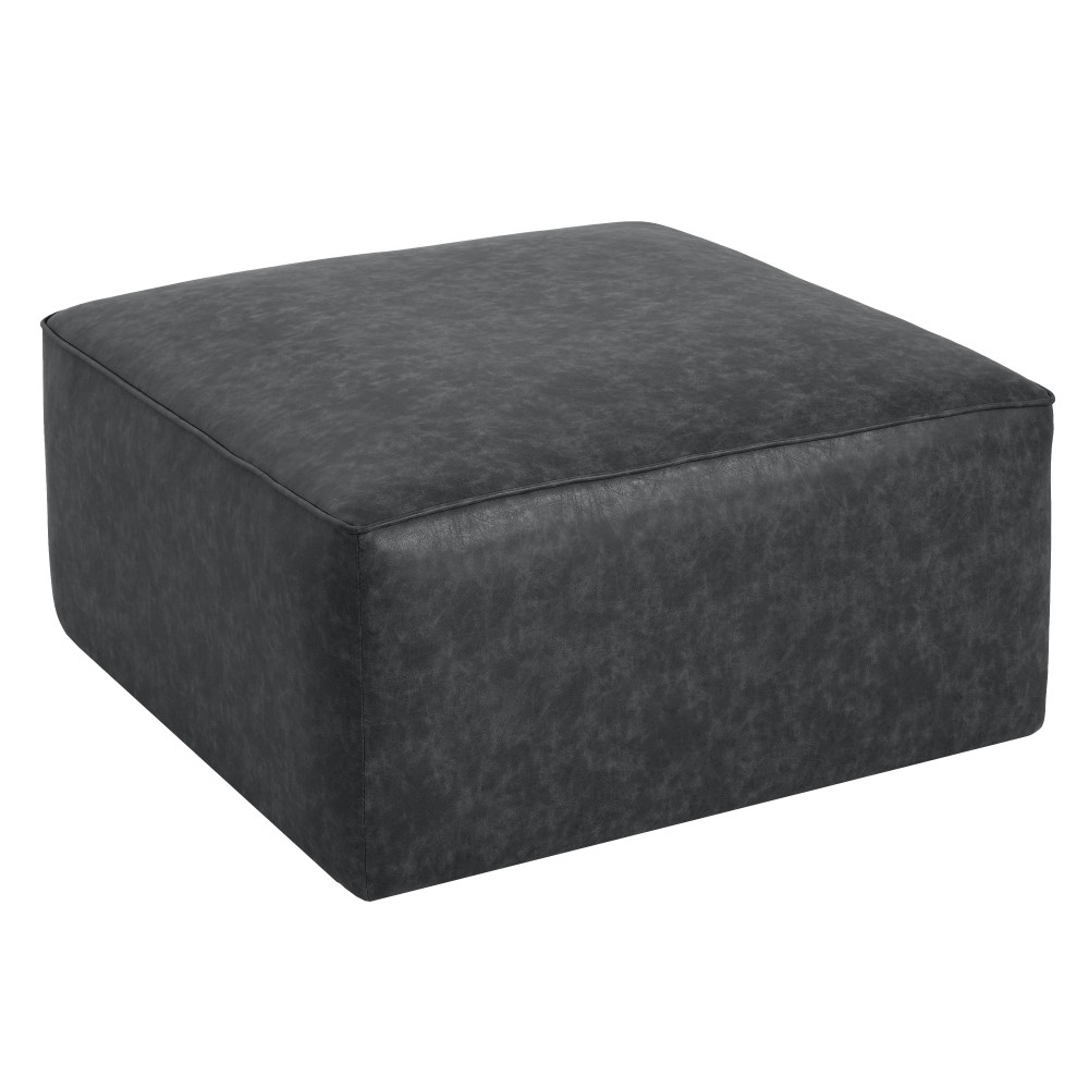 Upholstered Square PU Leather Ottoman,Black