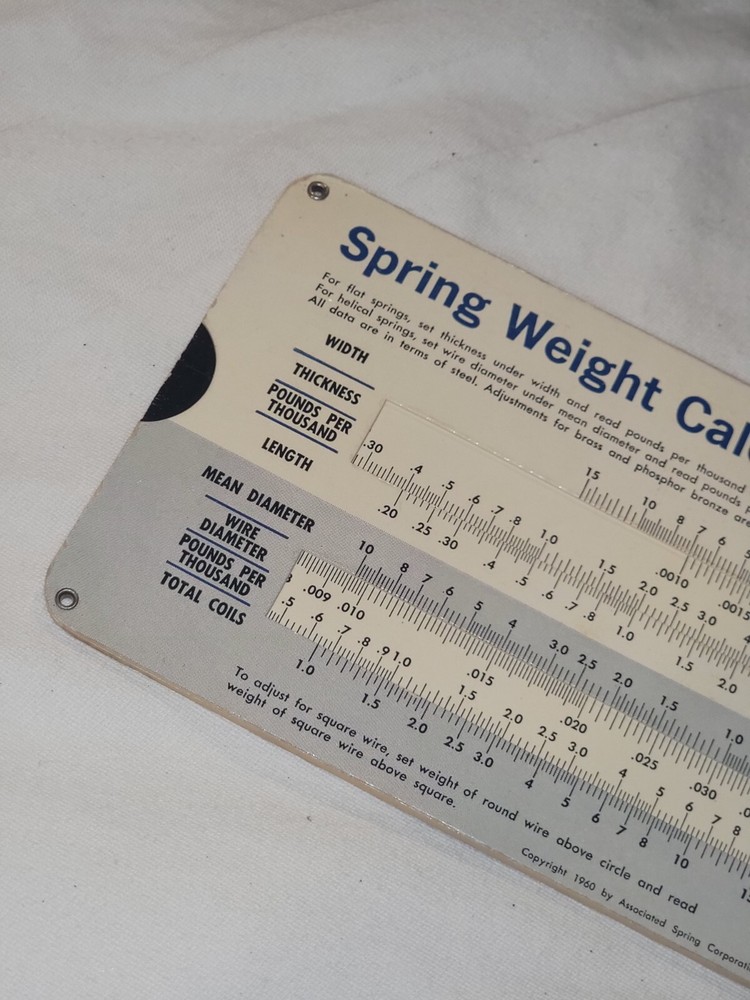 Vintage Spring Weight Calculator 1960 Sprind Data Computer Associated Spring Co